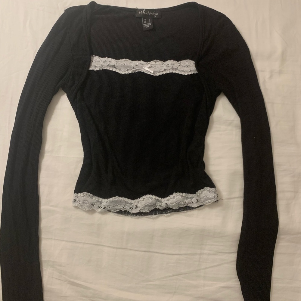 Urban Heritage Black Top with White Lace Accents